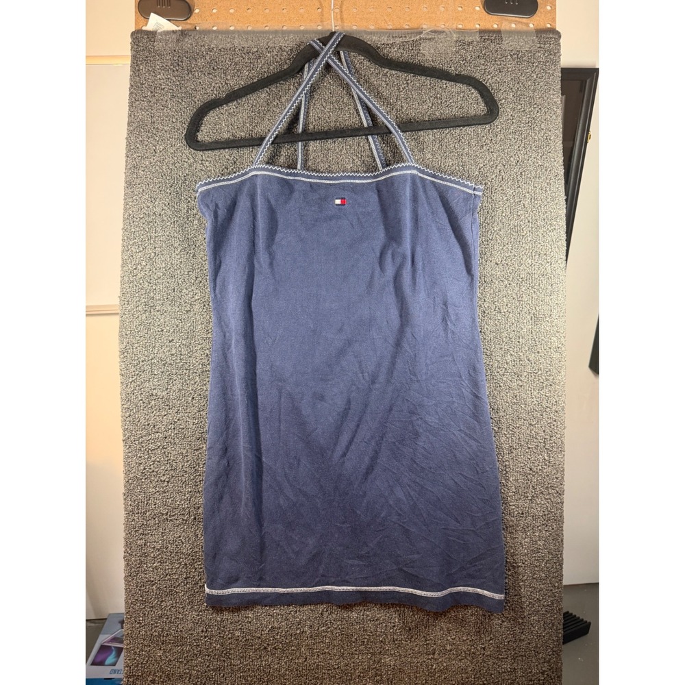 Tommy Hilfiger Halter Dress Womens Medium Blue Contrast Stitch Mini Logo